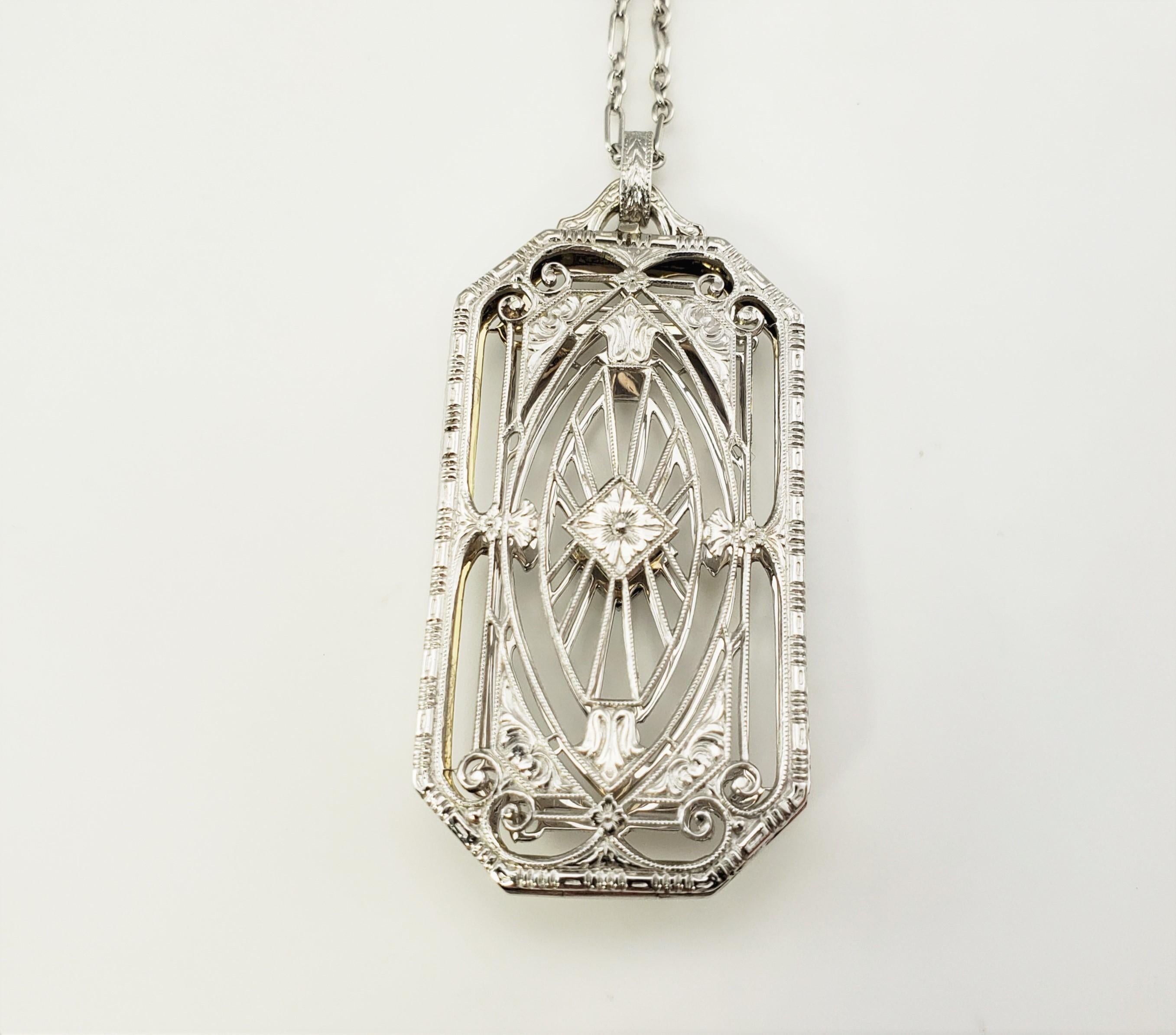 Women's 14 Karat White Gold and Diamond Filigree Pendant Necklace For Sale