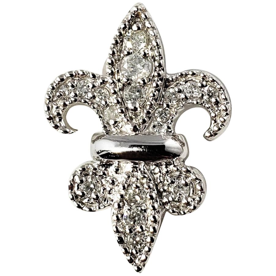 14 Karat White Gold and Diamond Fleur-de-Lis Pendant For Sale