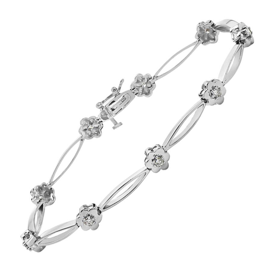 14 Karat White Gold and Diamond Flower Bracelet