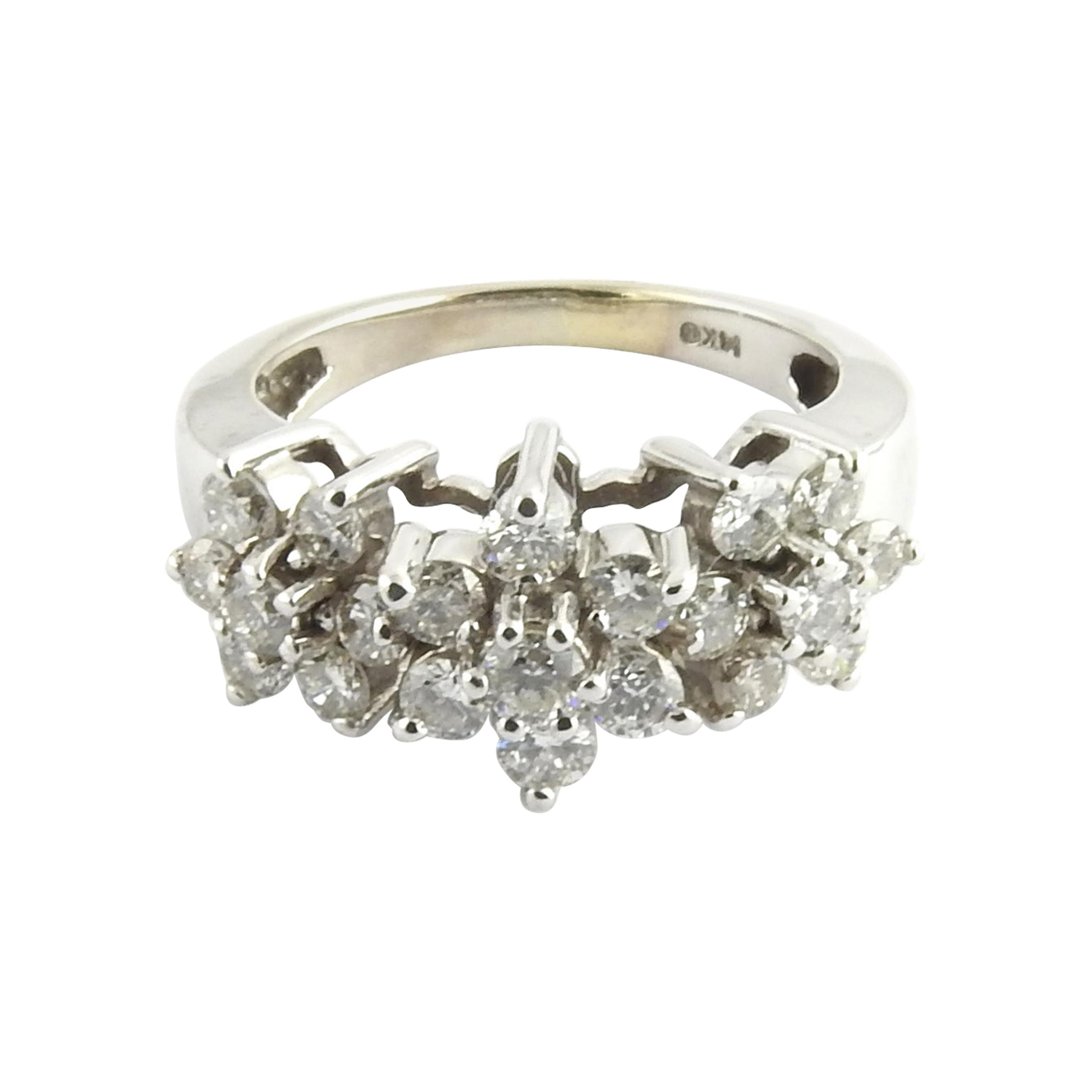 14 Karat White Gold and Diamond Flower Ring For Sale