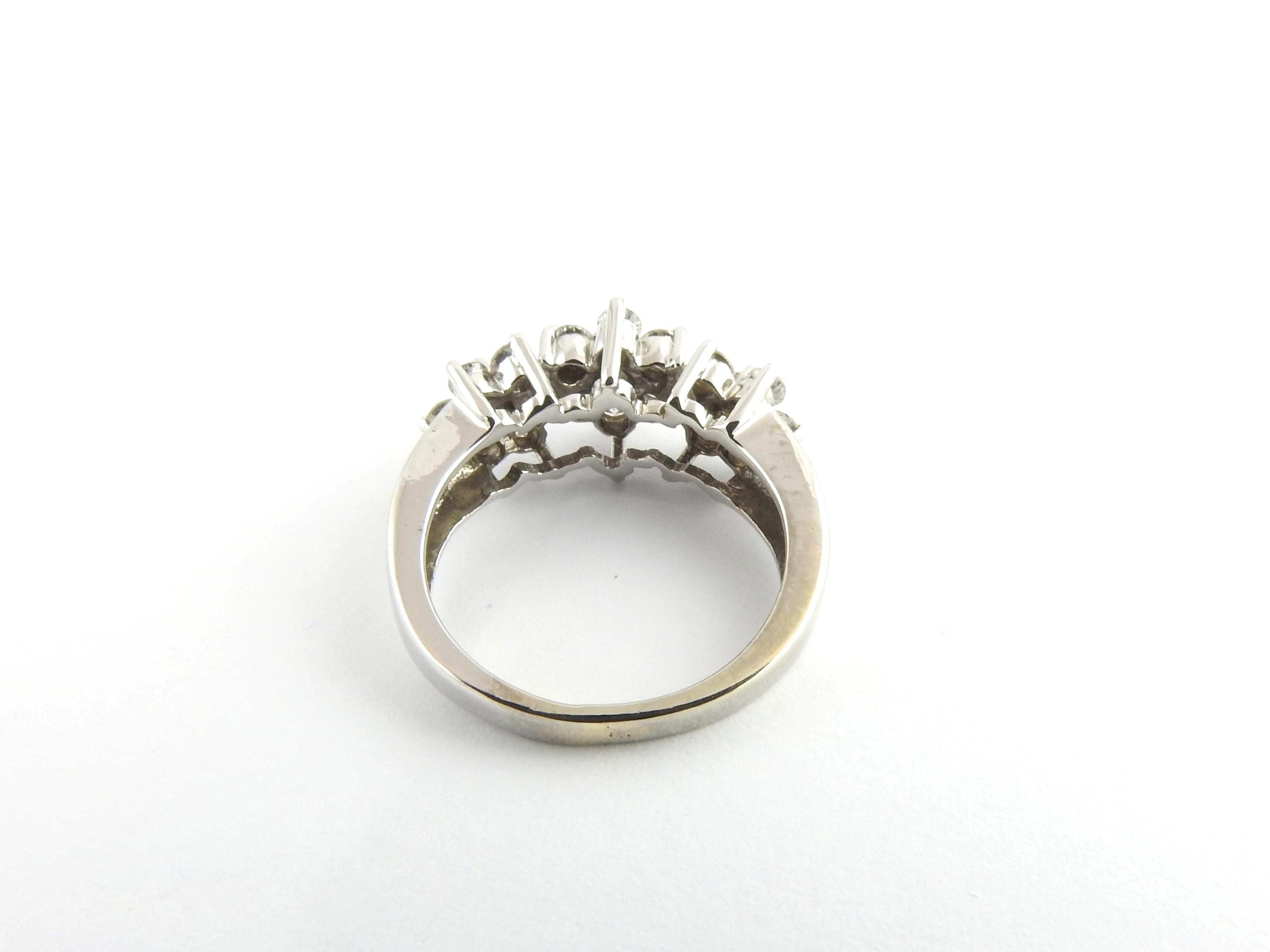 Round Cut 14 Karat White Gold and Diamond Flower Ring For Sale