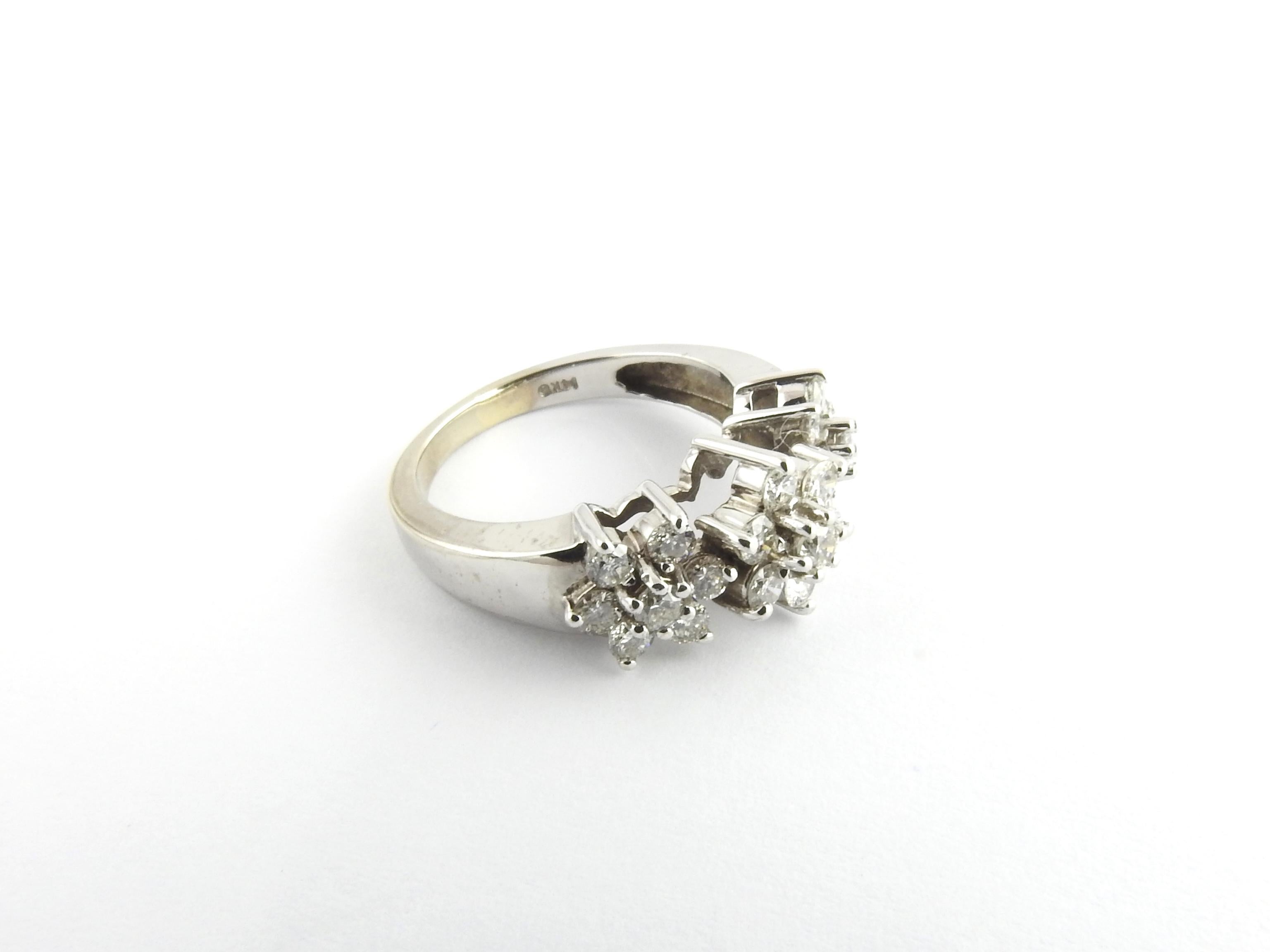 Women's 14 Karat White Gold and Diamond Flower Ring For Sale