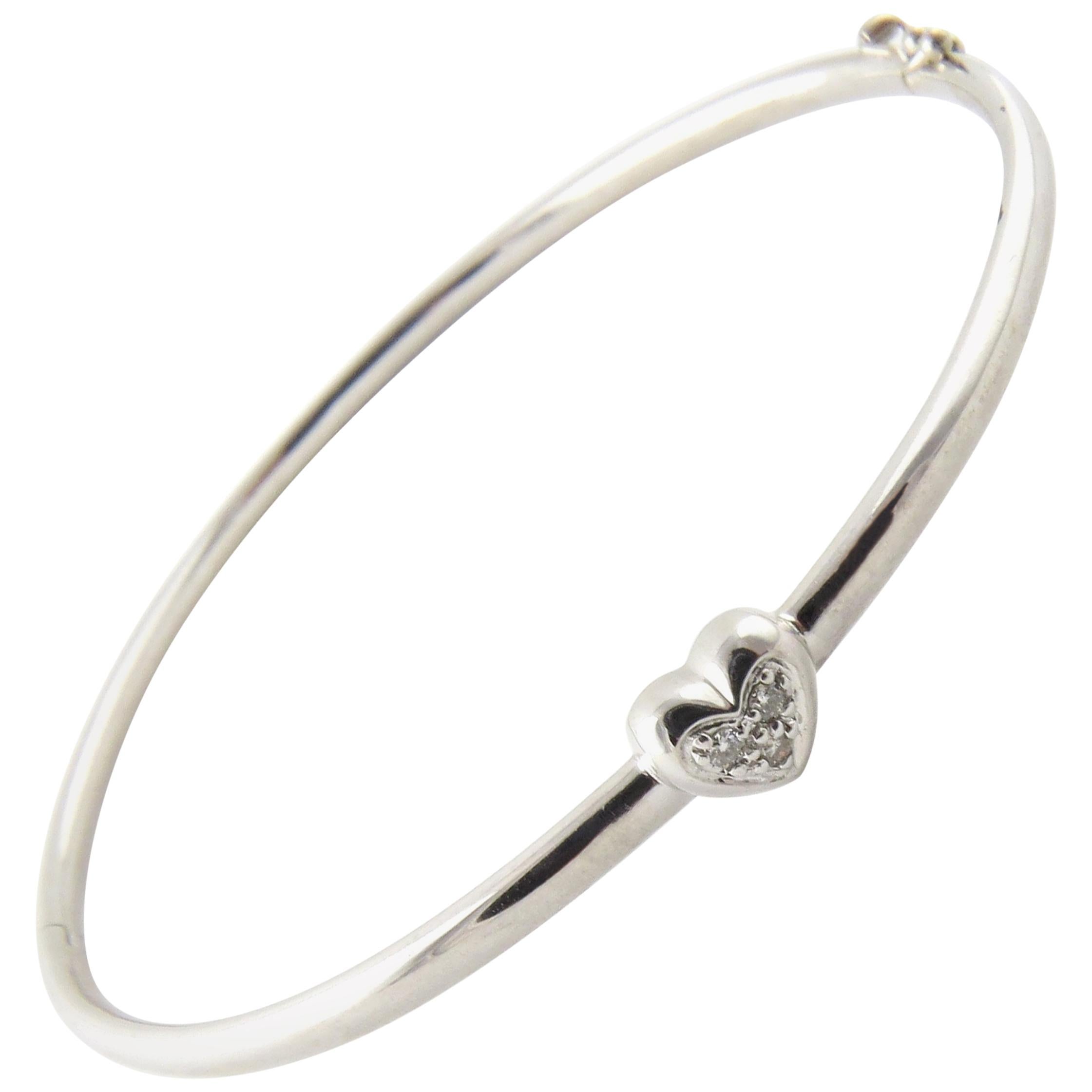 14 Karat White Gold and Diamond Heart Bangle Bracelet