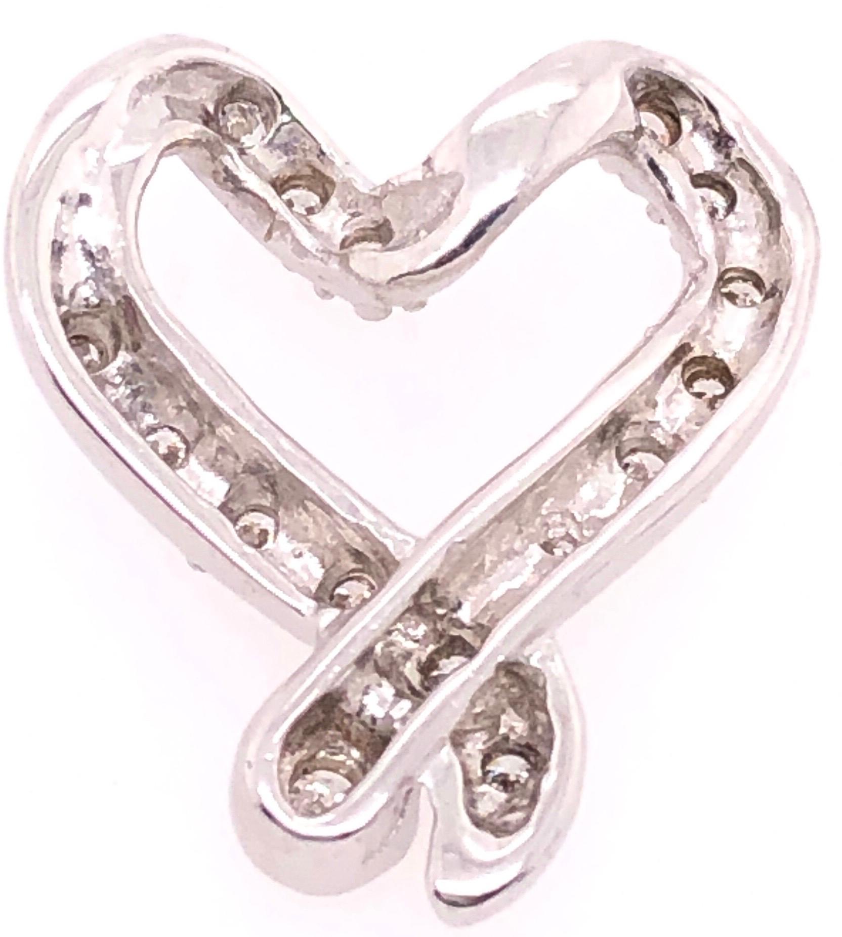 Modern 14 Karat White Gold and Diamond Heart Charm / Pendant For Sale