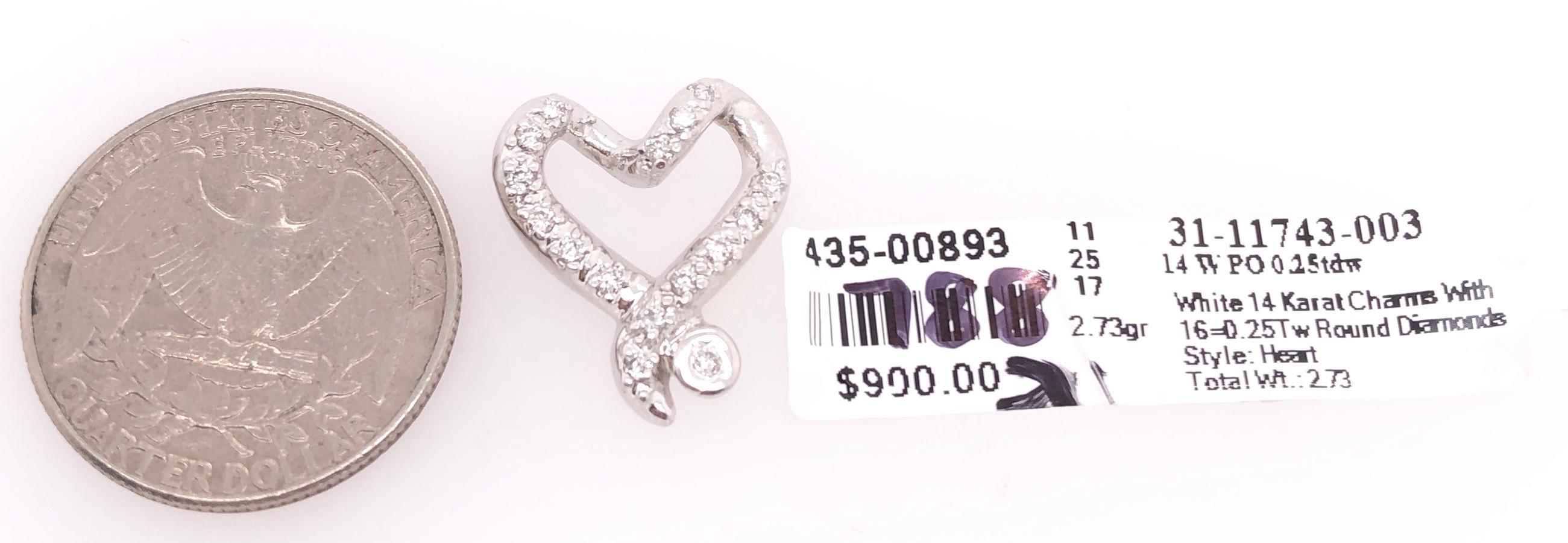 14 Karat White Gold and Diamond Heart Charm / Pendant For Sale 1