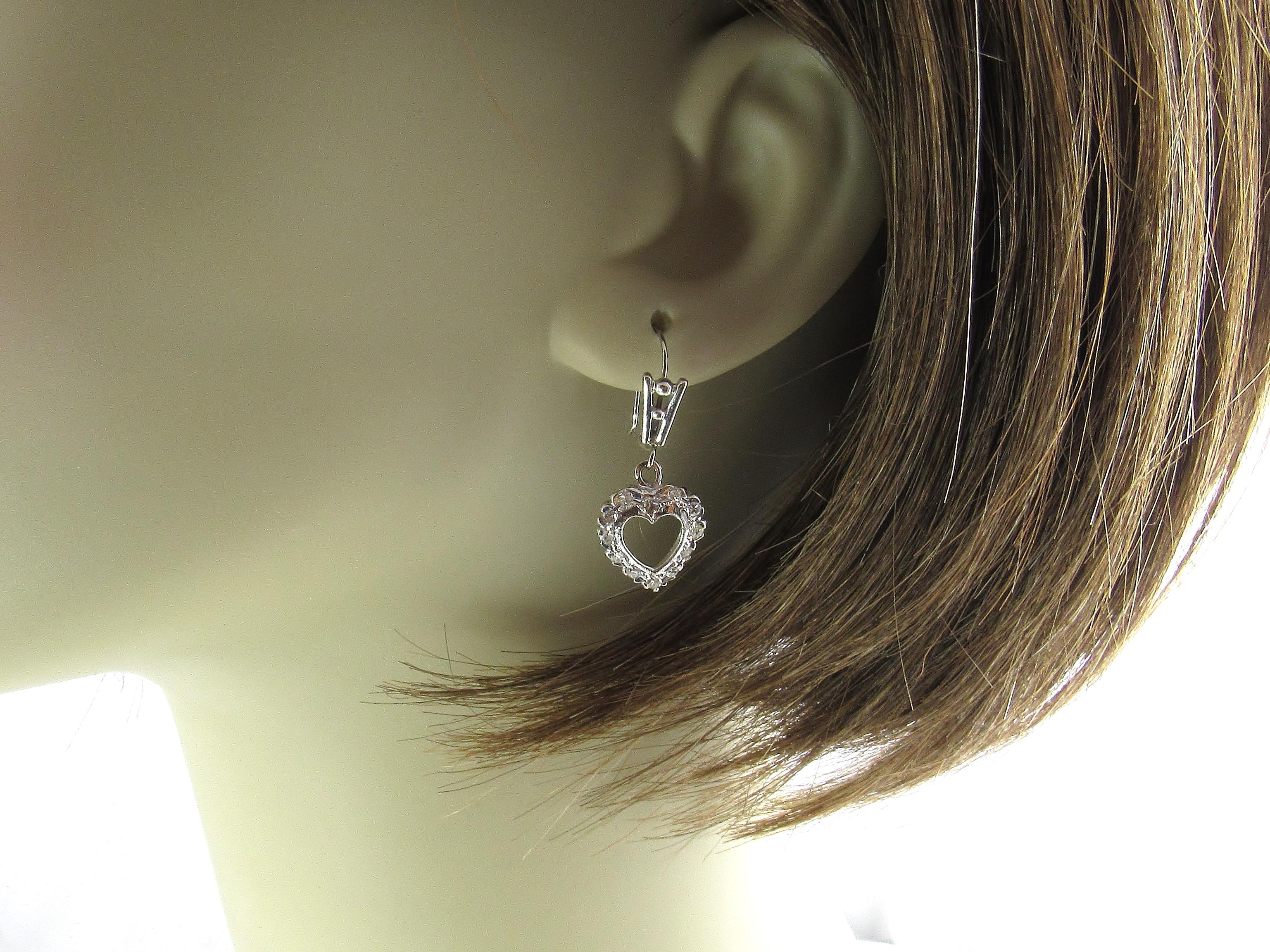 14 Karat White Gold and Diamond Heart Earrings 1
