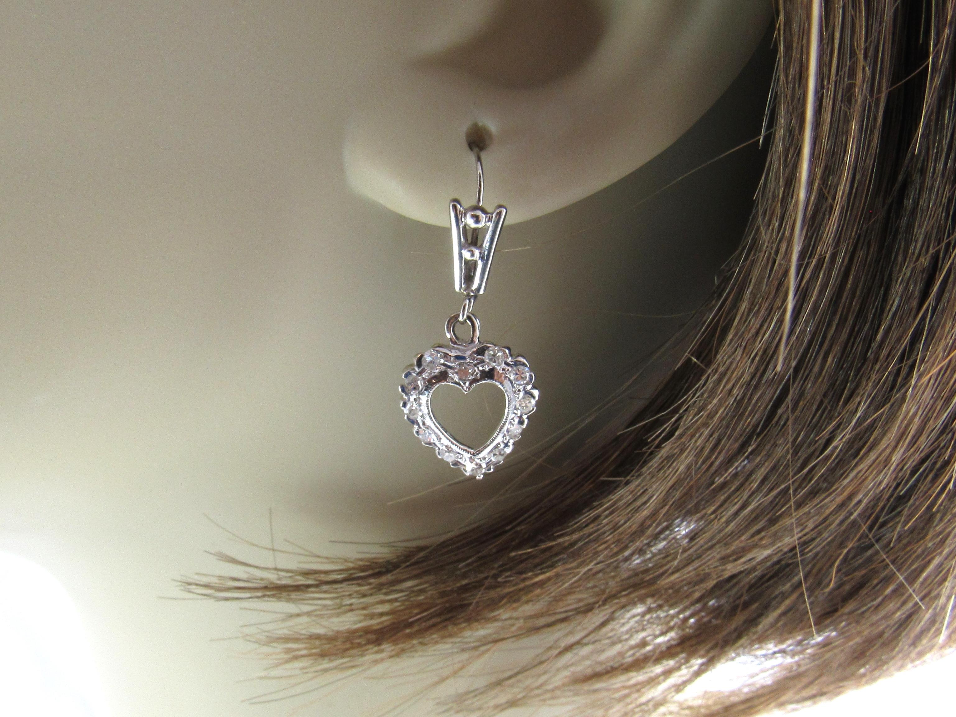 14 Karat White Gold and Diamond Heart Earrings 2