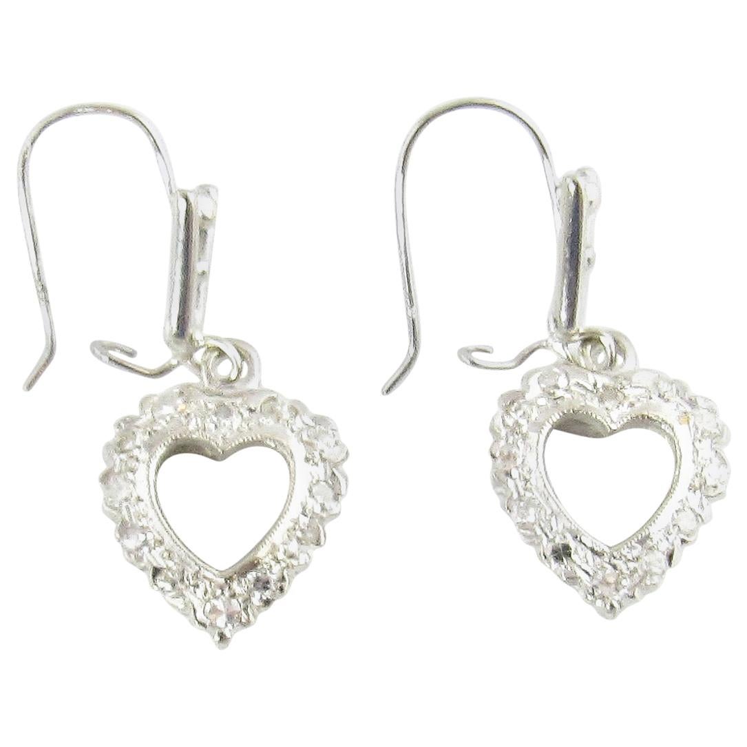 14 Karat White Gold and Diamond Heart Earrings