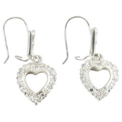 Vintage 14 Karat White Gold and Diamond Heart Earrings