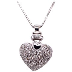 14 Karat White Gold and Diamond Heart Shaped Pendant Necklace