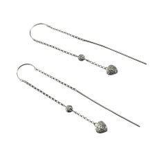 14 Karat White Gold and Diamond Heart Threader Earrings #20547