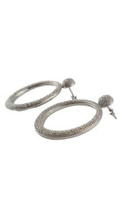 14 Karat White Gold and Diamond Hoop Dangle Earrings #16979
