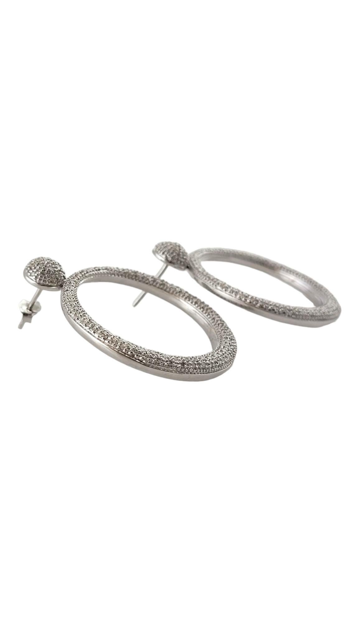 Single Cut 14 Karat White Gold and Diamond Hoop Dangle Earrings #16979 For Sale