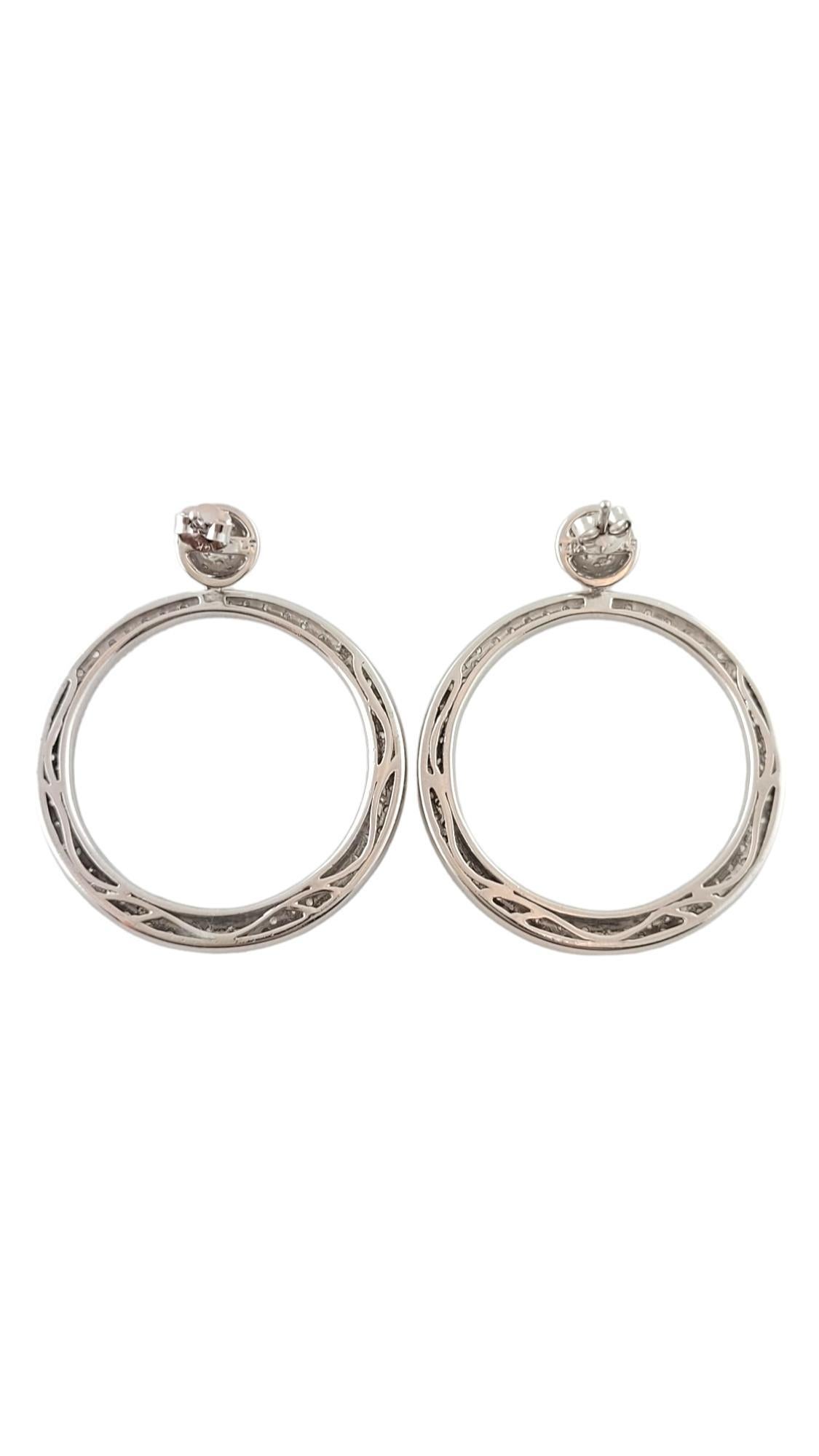 14 Karat White Gold and Diamond Hoop Dangle Earrings #16979 In Good Condition For Sale In Washington Depot, CT