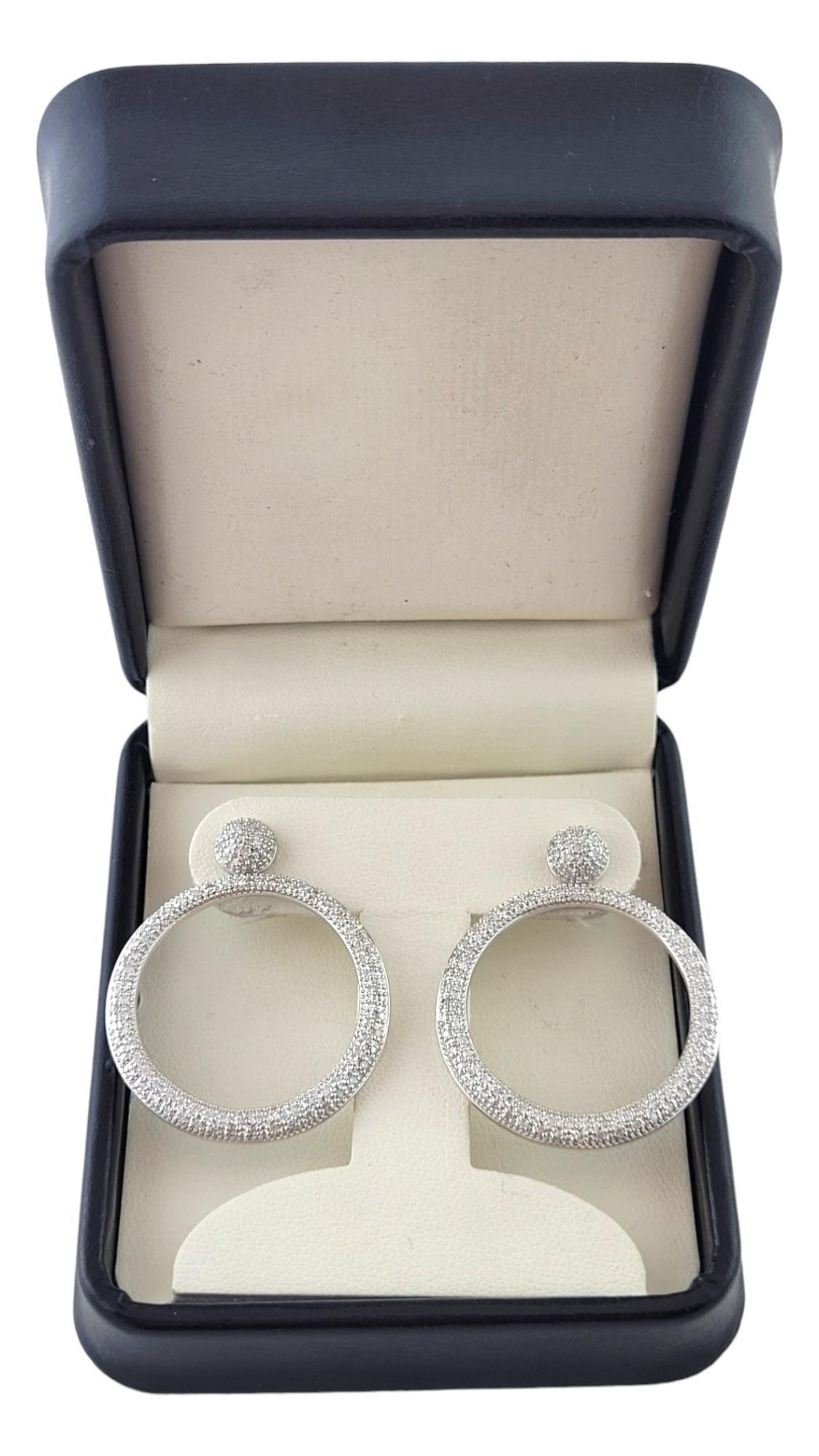 14 Karat White Gold and Diamond Hoop Dangle Earrings #16979 For Sale 1