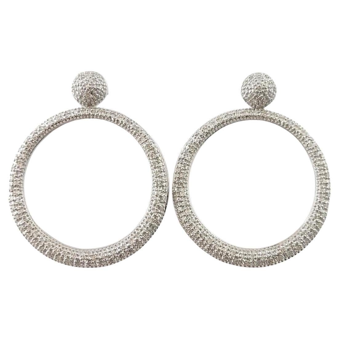 14 Karat White Gold and Diamond Hoop Dangle Earrings #16979 For Sale