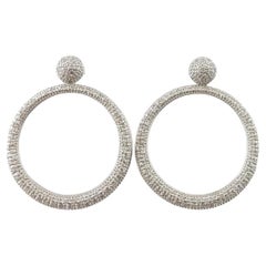 14 Karat White Gold and Diamond Hoop Dangle Earrings #16979