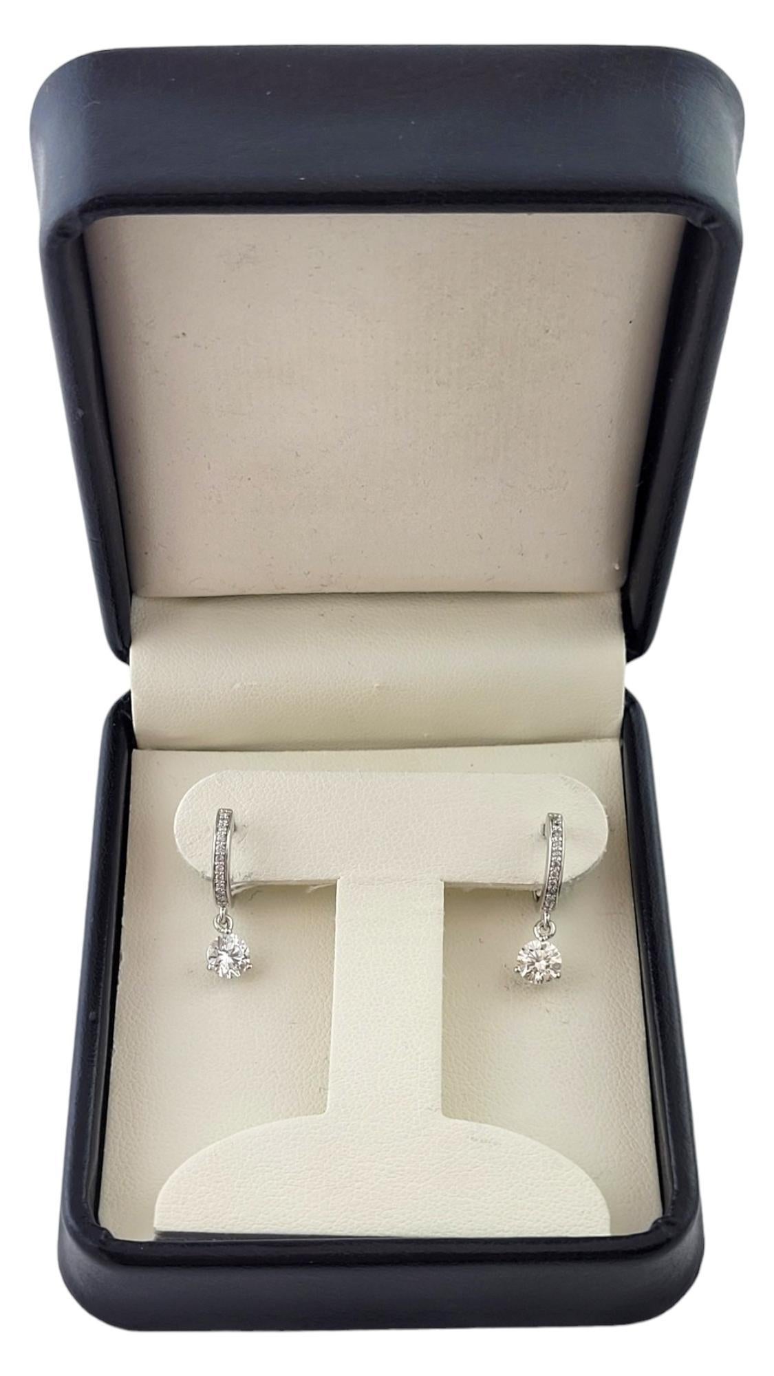 14 Karat White Gold and Diamond Hoop Earrings #16975 For Sale 2