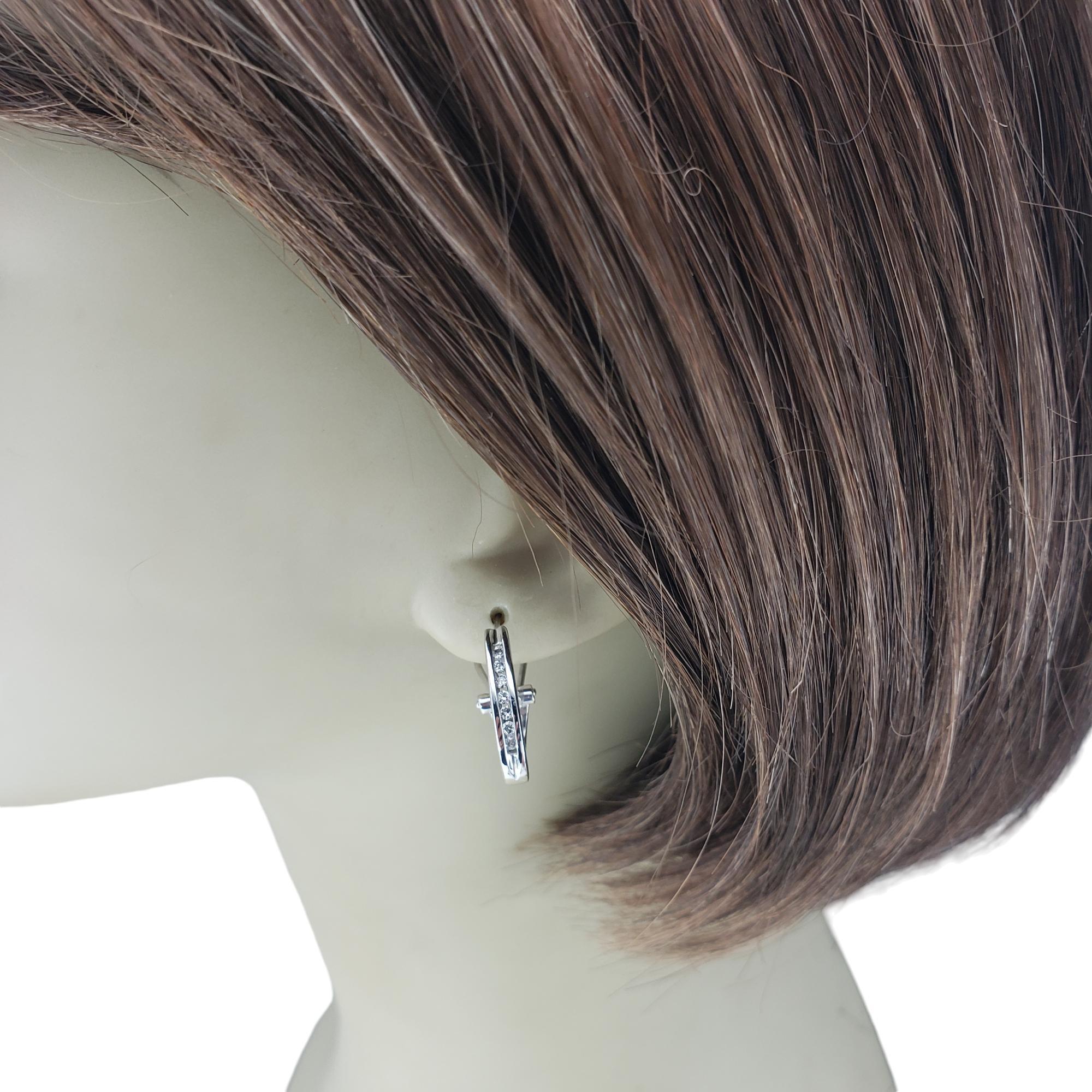 14 Karat White Gold and Diamond Hoop Earrings #18974 For Sale 3