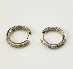 14 Karat White Gold and Diamond Hoop Earrings