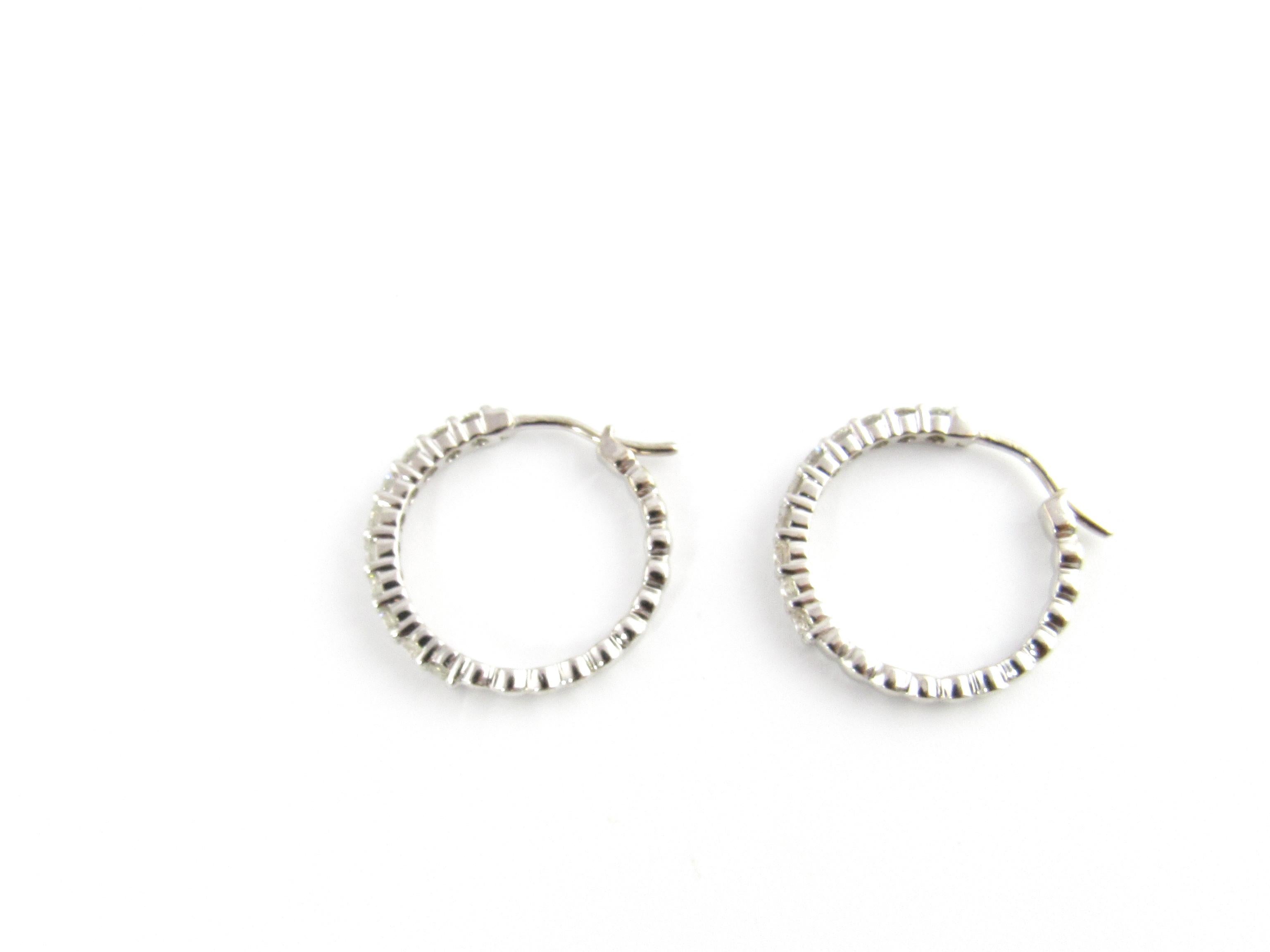 Women's 14 Karat White Gold and Diamond Hoop Earrings