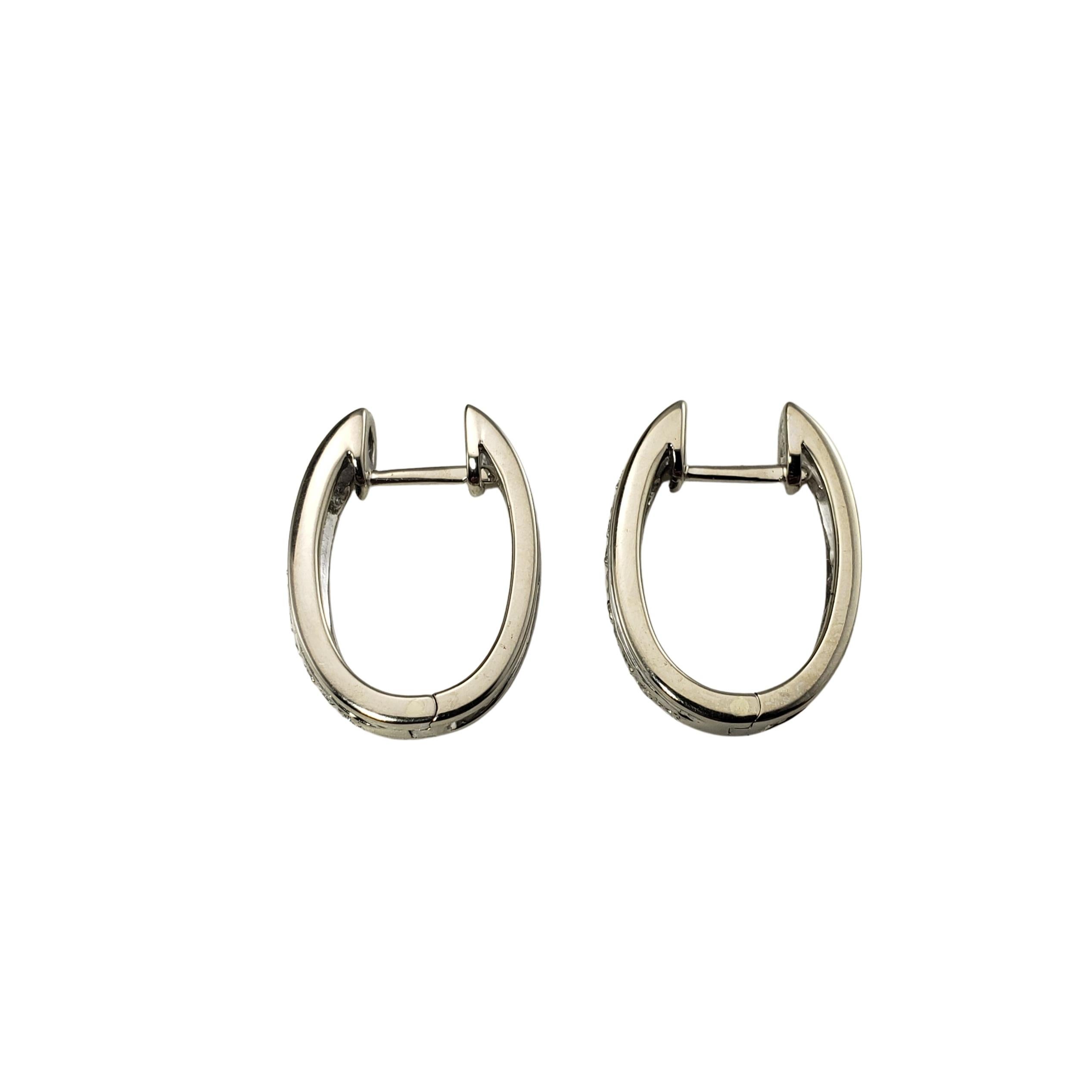 14 Karat White Gold and Diamond Hoop Earrings For Sale 1