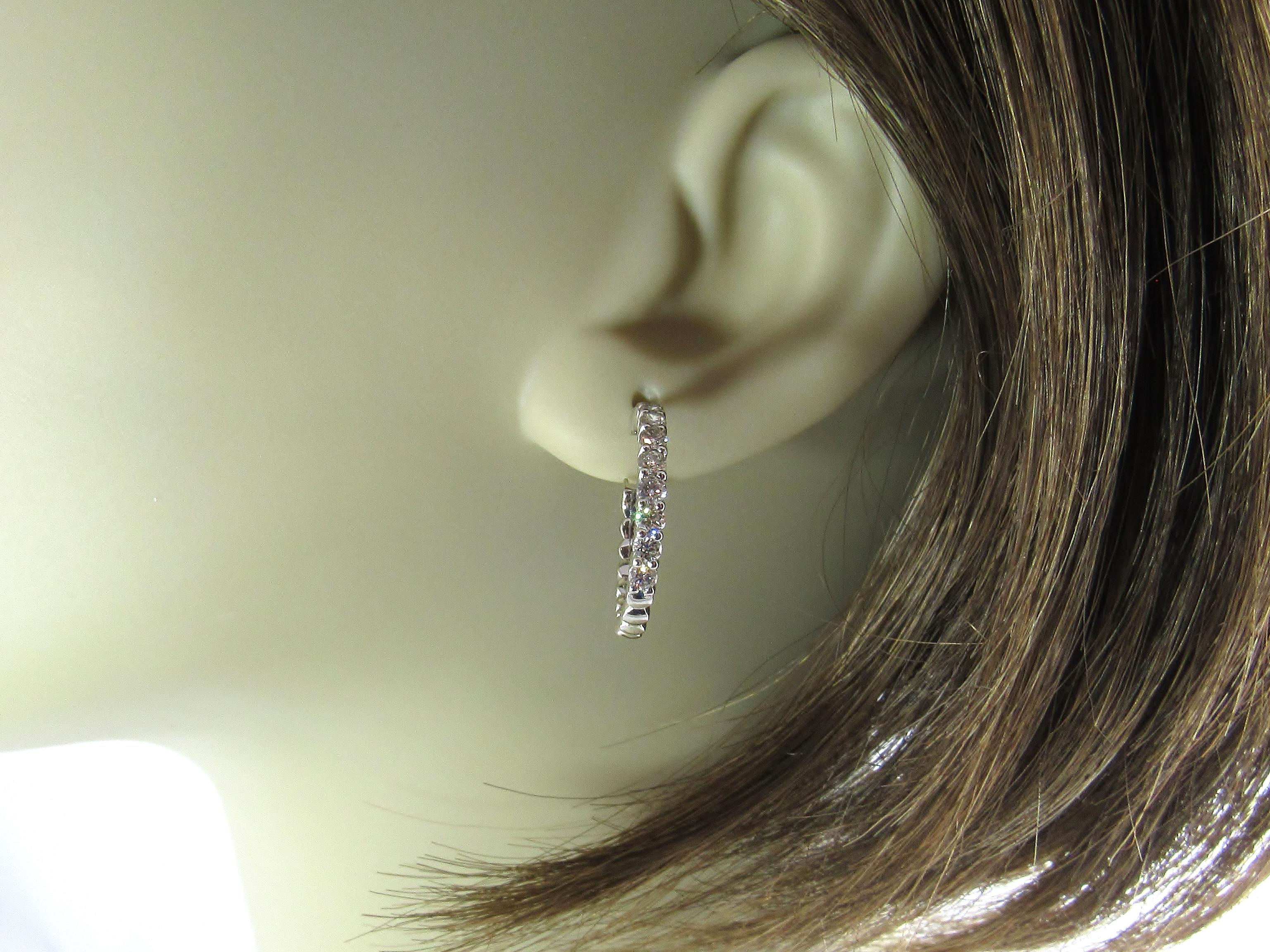 14 Karat White Gold and Diamond Hoop Earrings 2