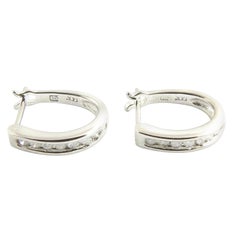 Vintage 14 Karat White Gold and Diamond Hoop Earrings