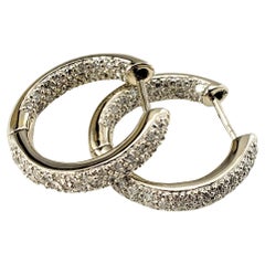 Vintage 14 Karat White Gold and Diamond Hoop Earrings