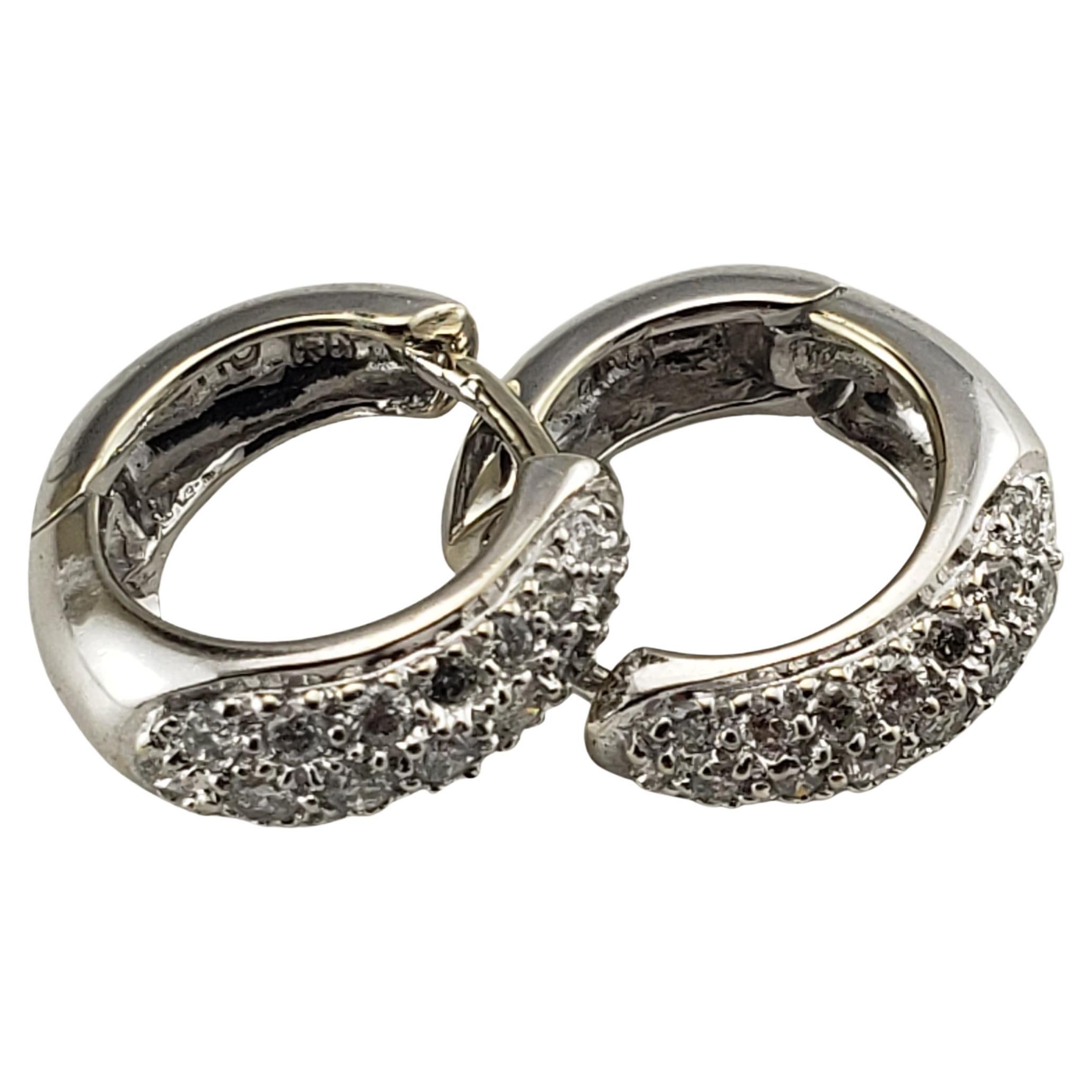 14 Karat White Gold and Diamond Hoop Earrings For Sale