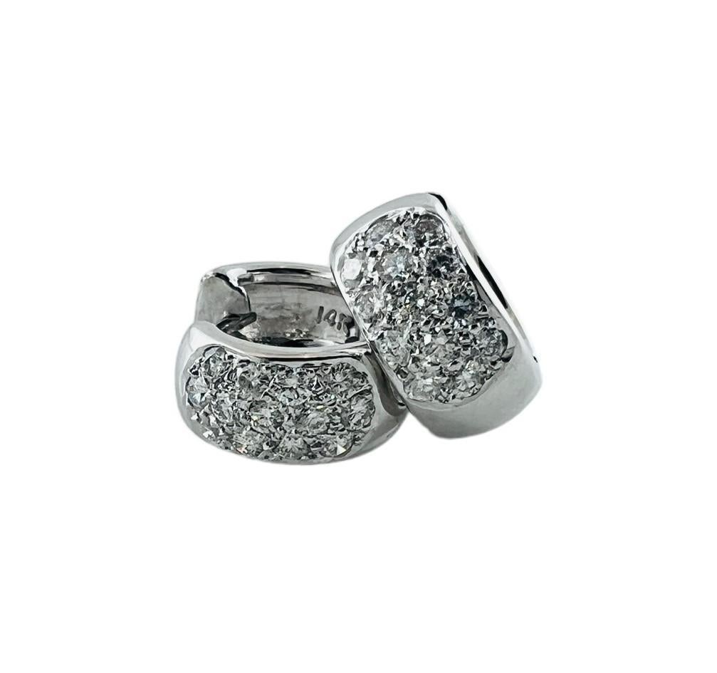 14 Karat White Gold and Diamond Huggie Earrings #16760 In Good Condition For Sale In Washington Depot, CT