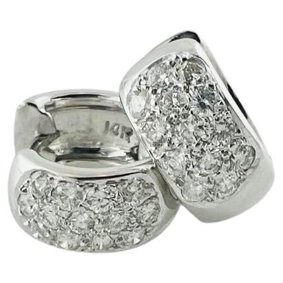 14 Karat White Gold and Diamond Huggie Earrings #16760 For Sale