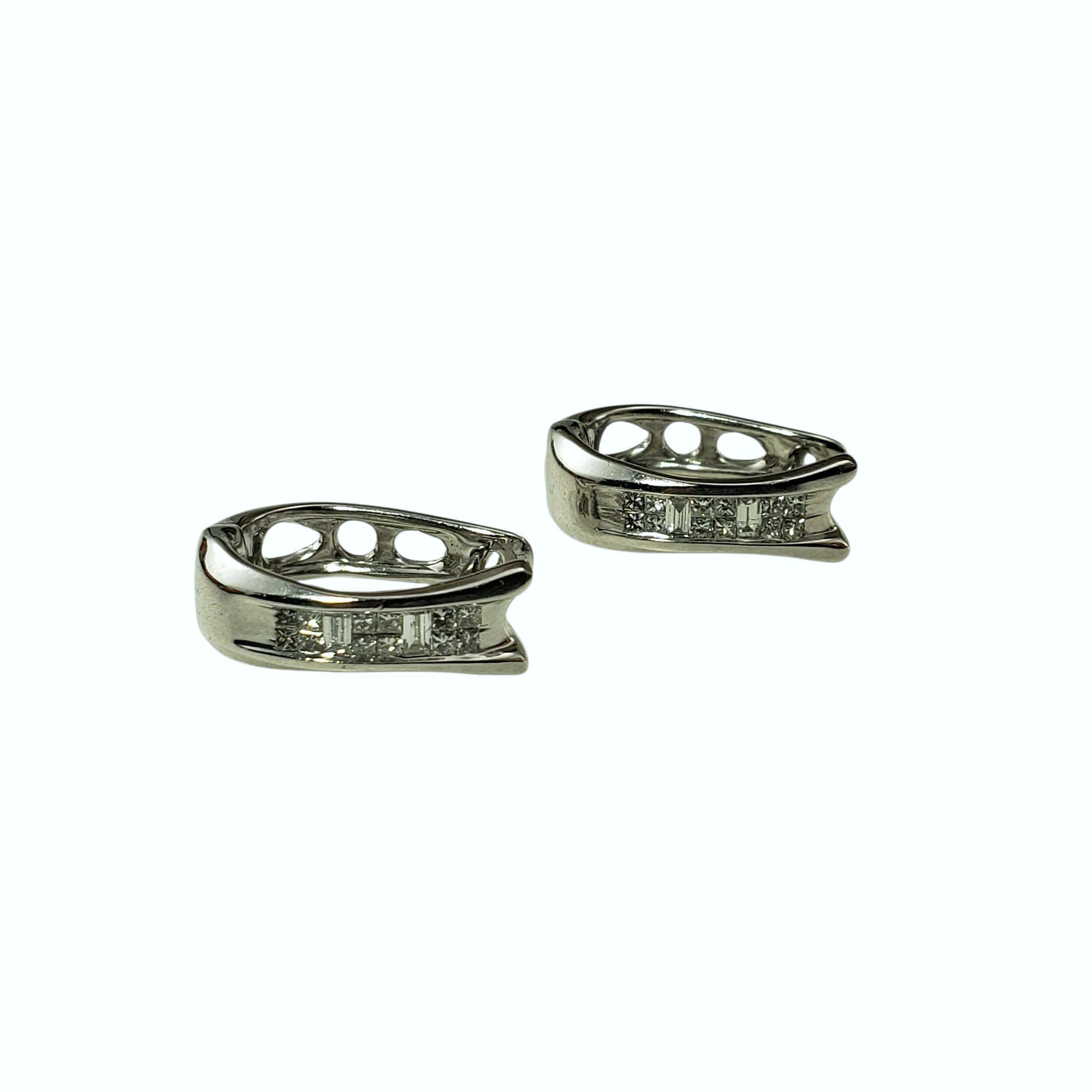 Princess Cut 14 Karat White Gold and Diamond Huggie Earrings #22727 For Sale