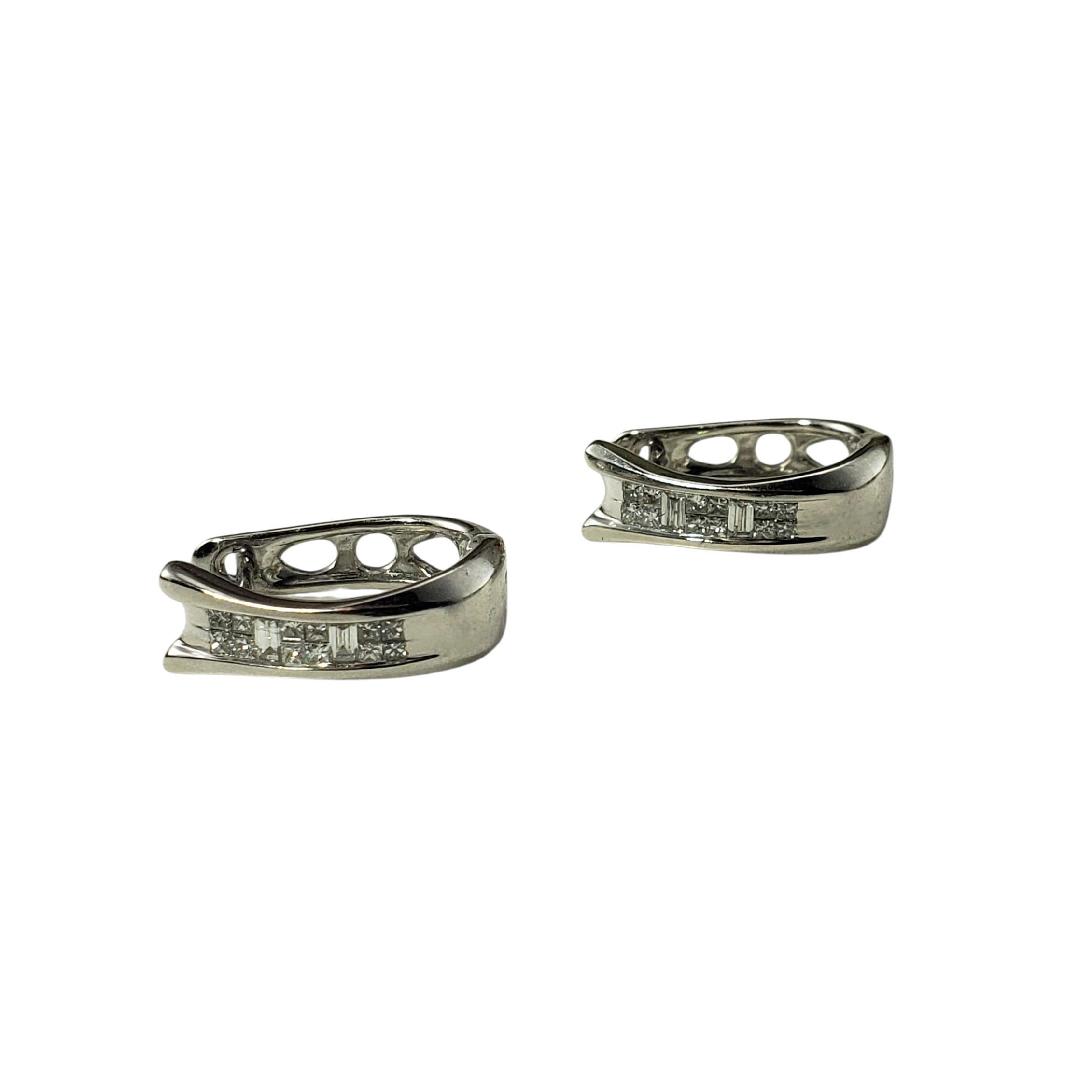14 Karat White Gold and Diamond Huggie Earrings #22727 In Good Condition For Sale In Washington Depot, CT