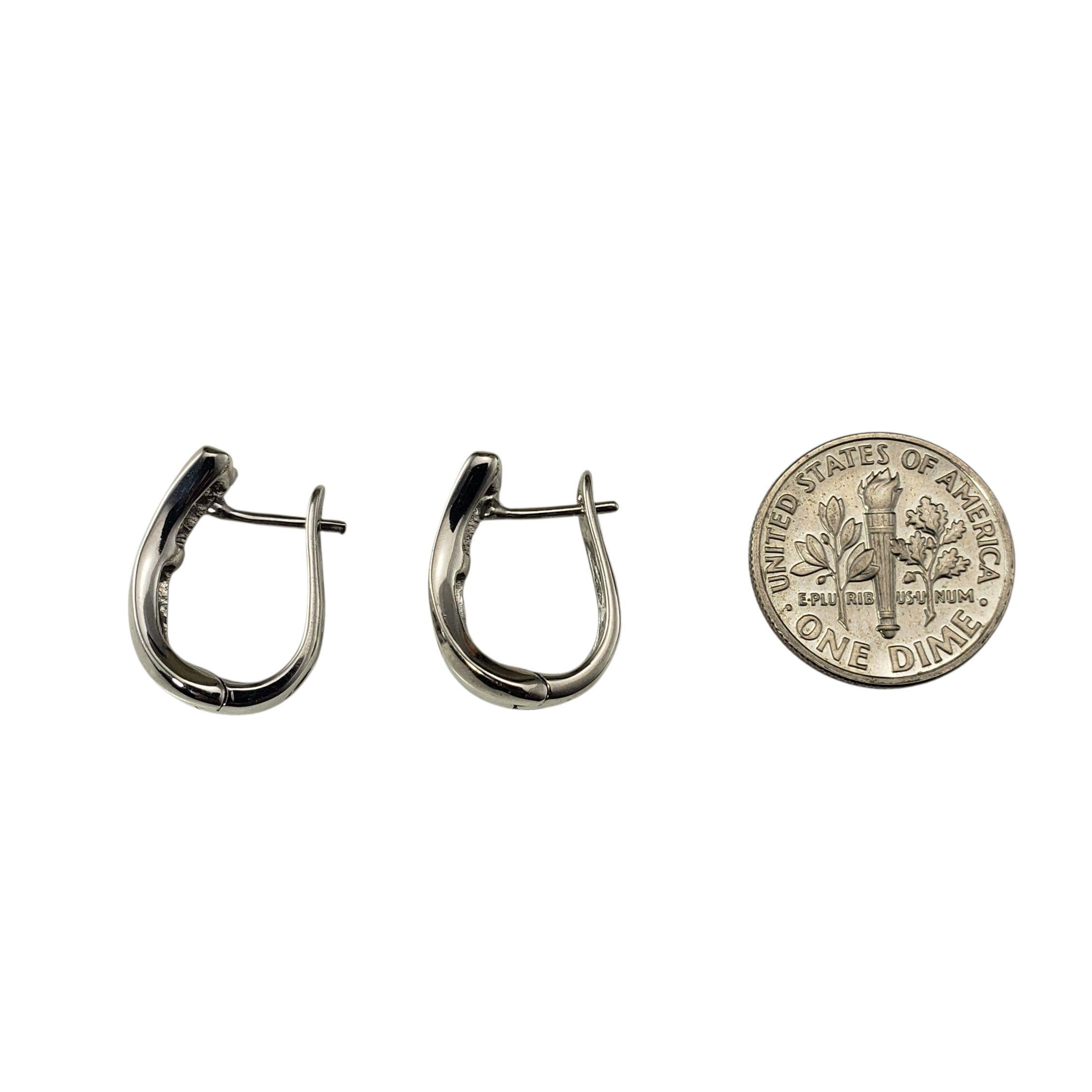 14 Karat White Gold and Diamond Huggie Earrings #22727 For Sale 1