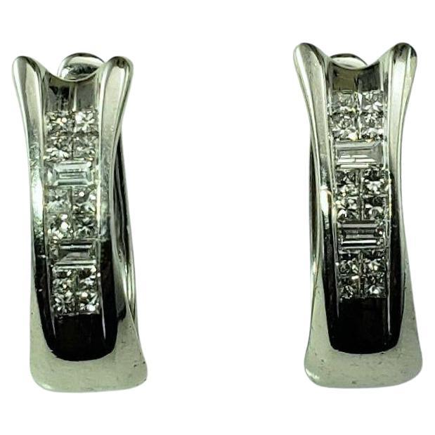 14 Karat White Gold and Diamond Huggie Earrings #22727 For Sale
