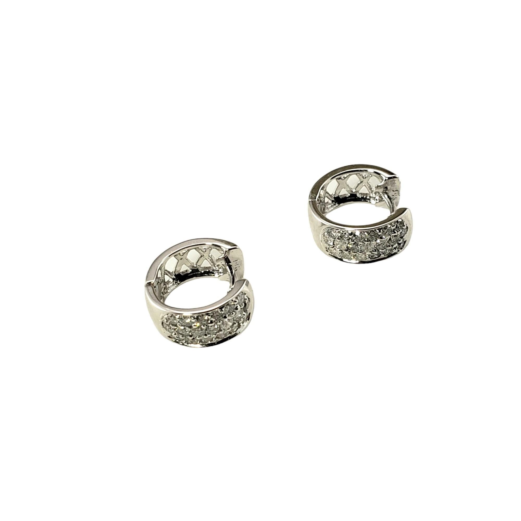 Round Cut 14 Karat White Gold and Diamond Huggie Hoop Earrings #15643 For Sale