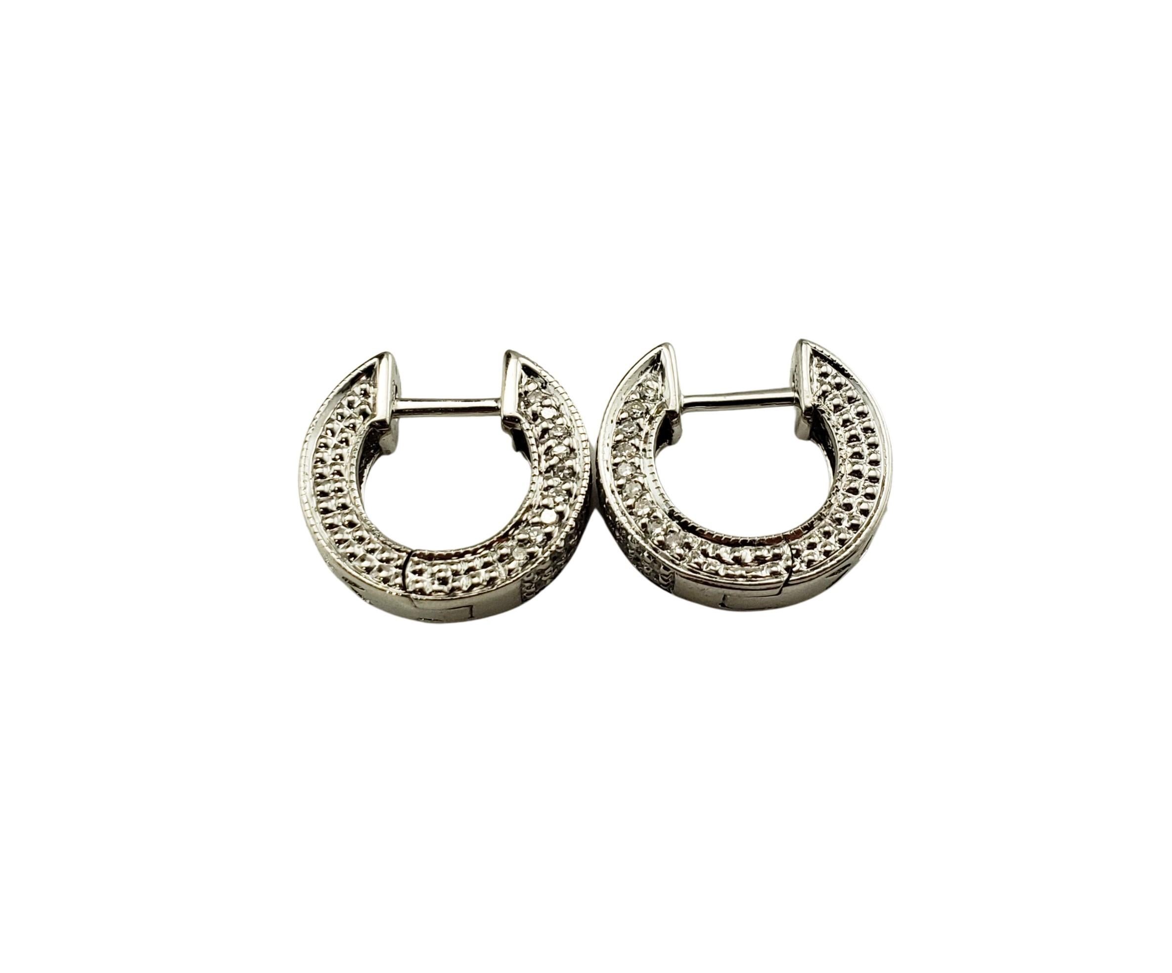 Women's 14 Karat White Gold and Diamond Huggie Hoop Earrings For Sale