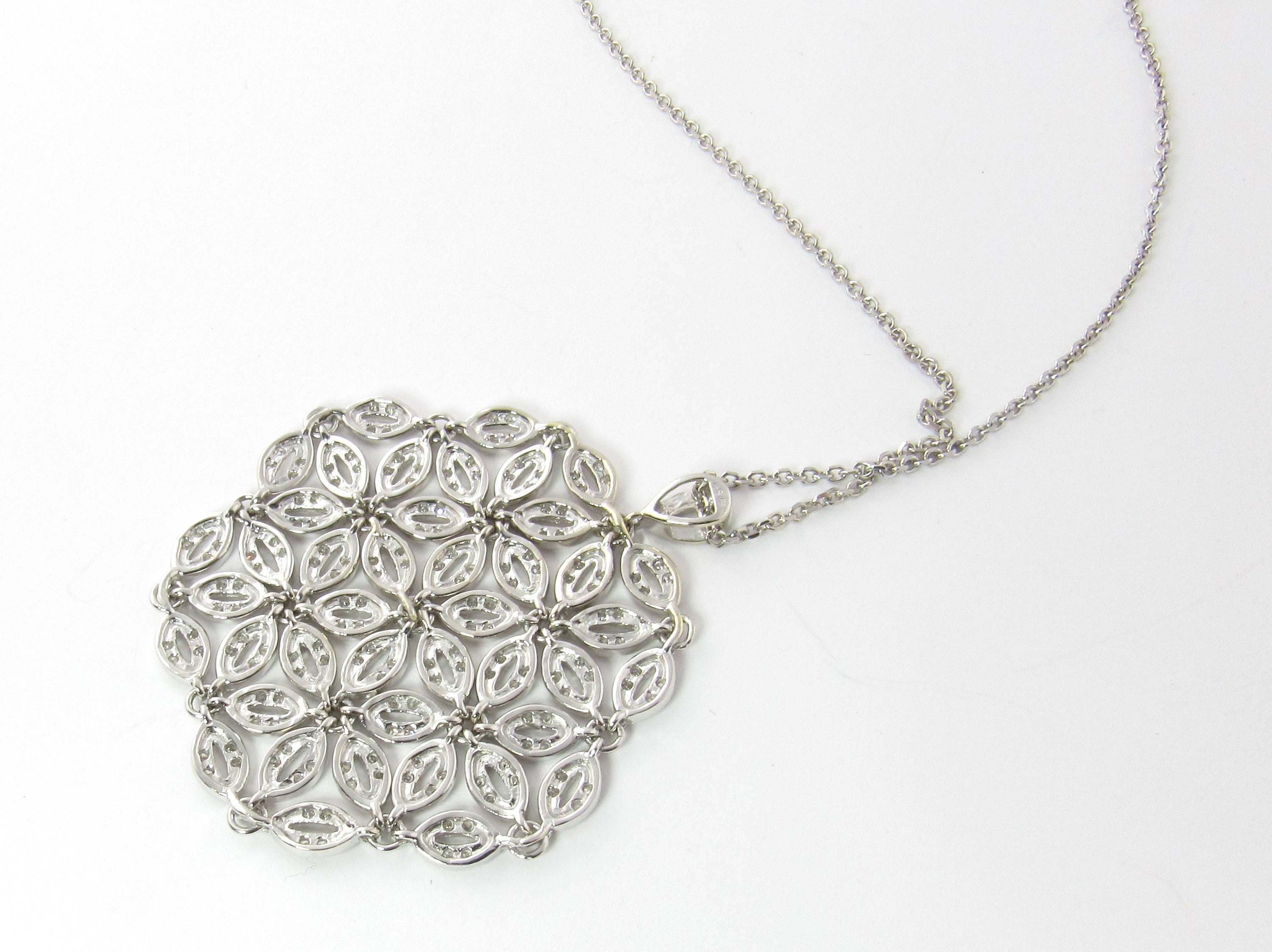 Women's 14 Karat White Gold and Diamond Large Floral Snowflake Pendant Necklace #2056