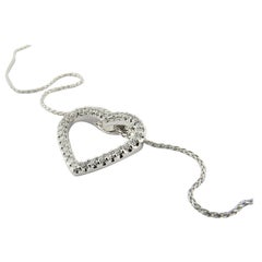 14 Karat White Gold and Diamond Open Heart Necklace