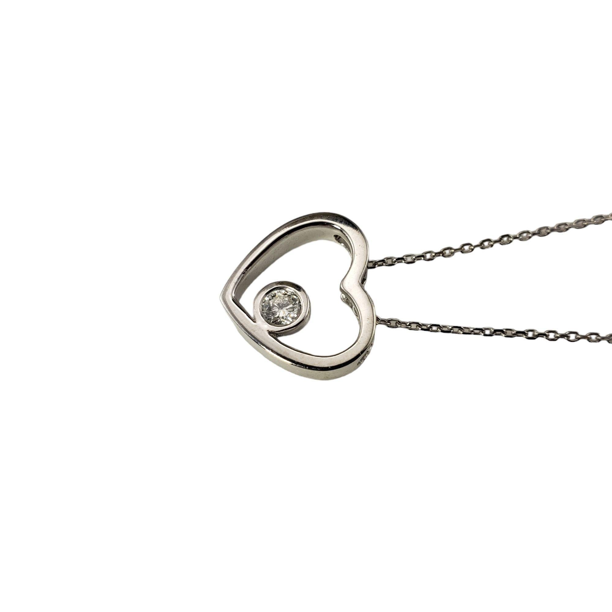 Brilliant Cut 14 Karat White Gold and Diamond Open Heart Pendant Necklace #15276 For Sale