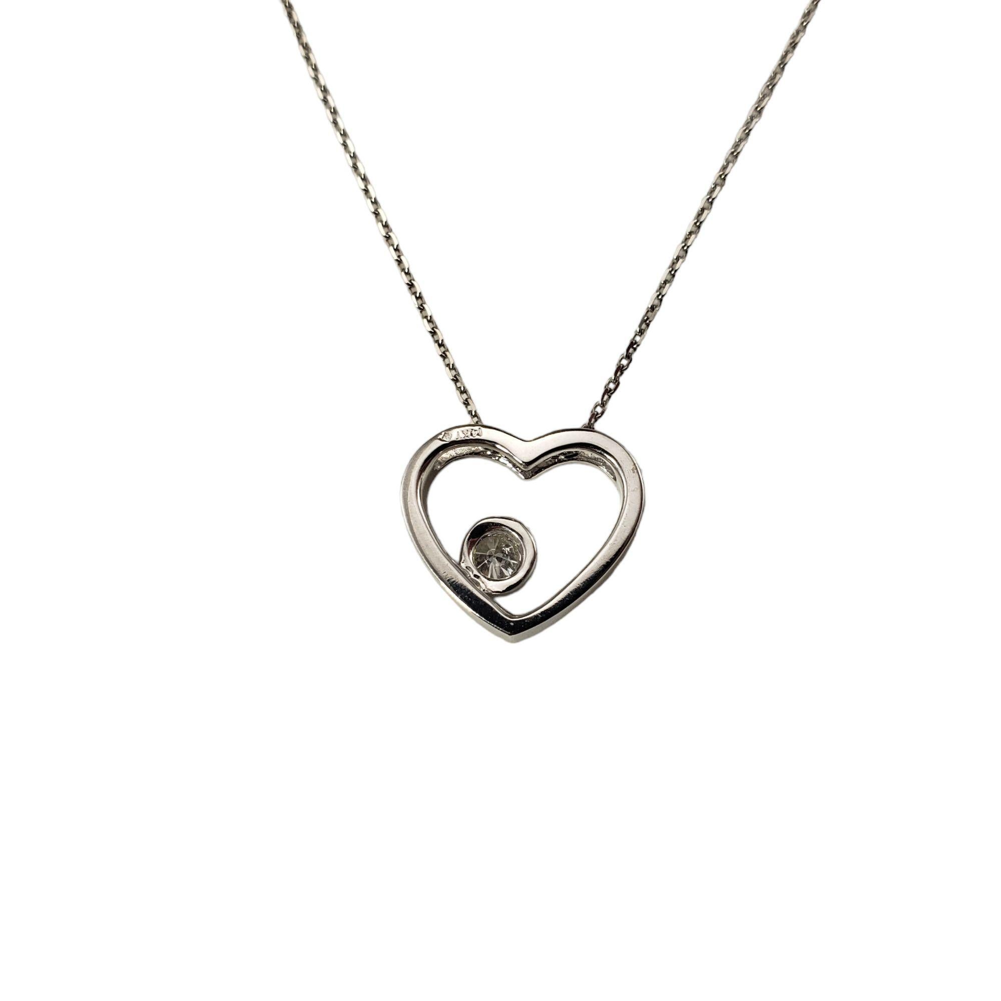 Women's 14 Karat White Gold and Diamond Open Heart Pendant Necklace #15276 For Sale