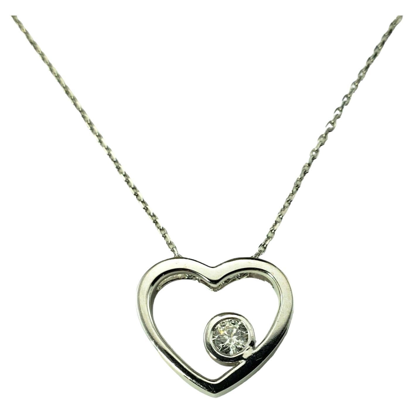 14 Karat White Gold and Diamond Open Heart Pendant Necklace #15276 For Sale