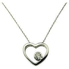 Vintage 14 Karat White Gold and Diamond Open Heart Pendant Necklace #15276