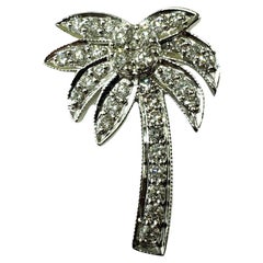 14 Karat White Gold and Diamond Palm Tree Pendant