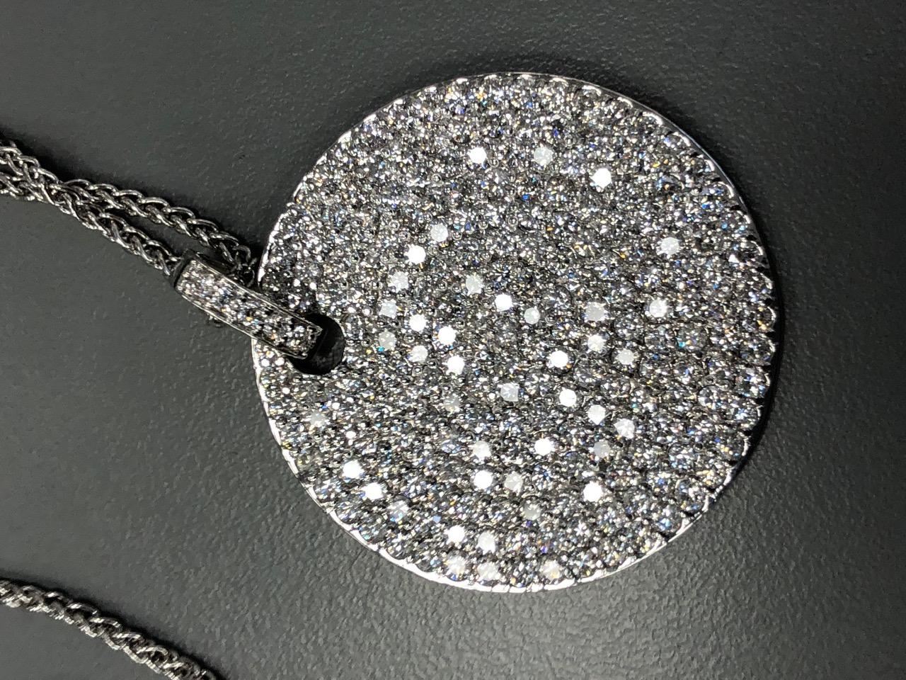 Modern 14 Karat White Gold and Diamond Pave Disc