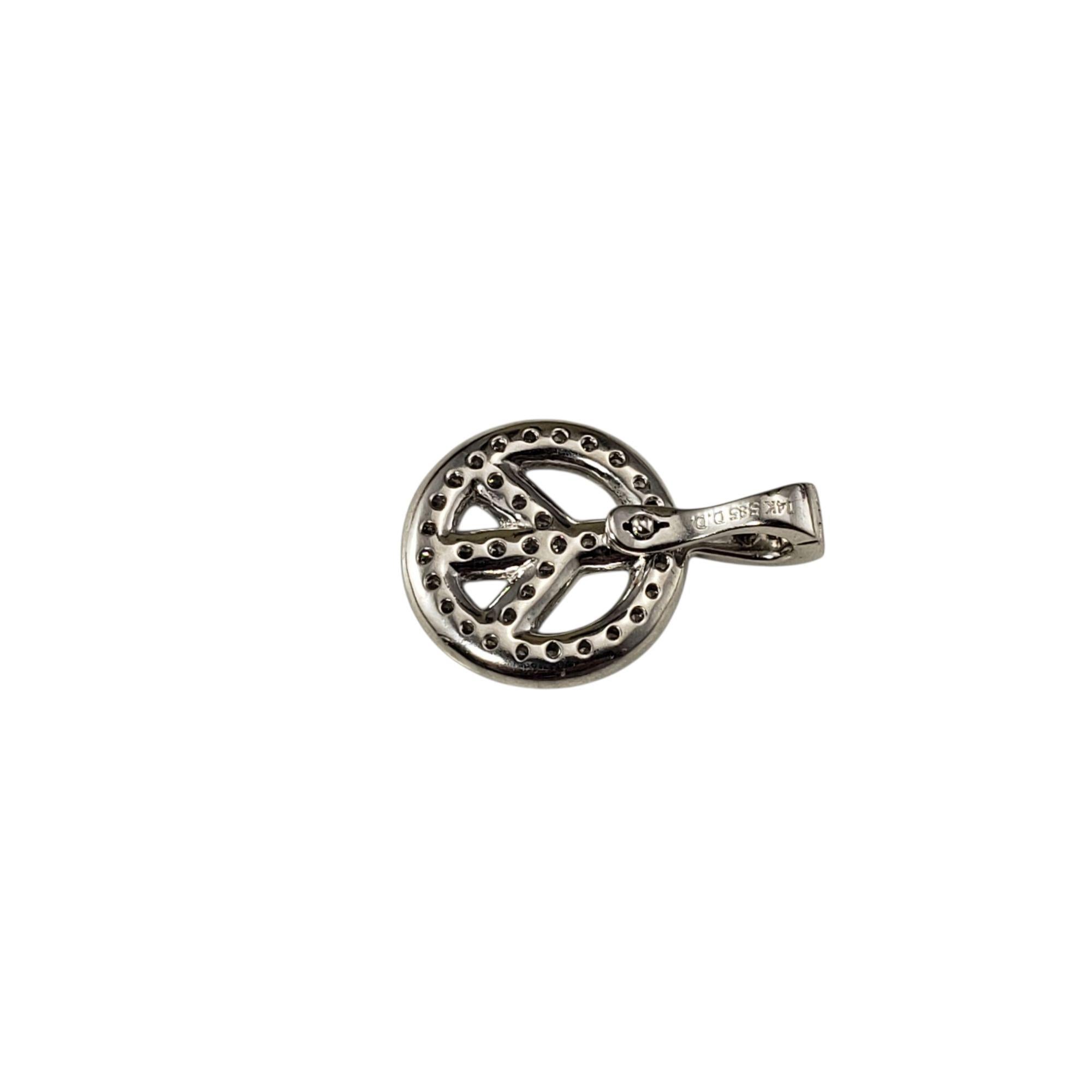 14 Karat White Gold and Diamond Peace Sign Pendant #21922 In Good Condition For Sale In Washington Depot, CT