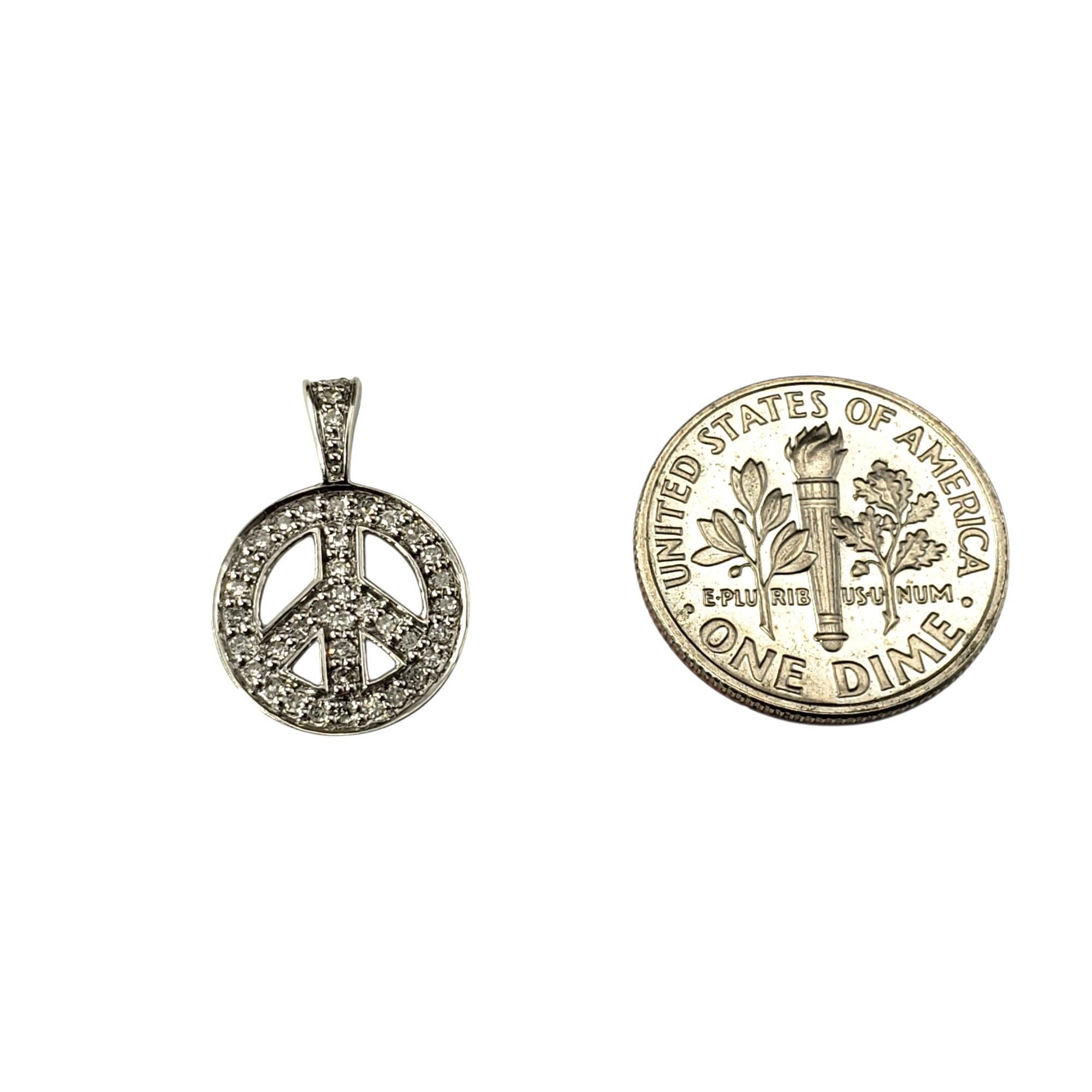 14 Karat White Gold and Diamond Peace Sign Pendant #21922 For Sale 2