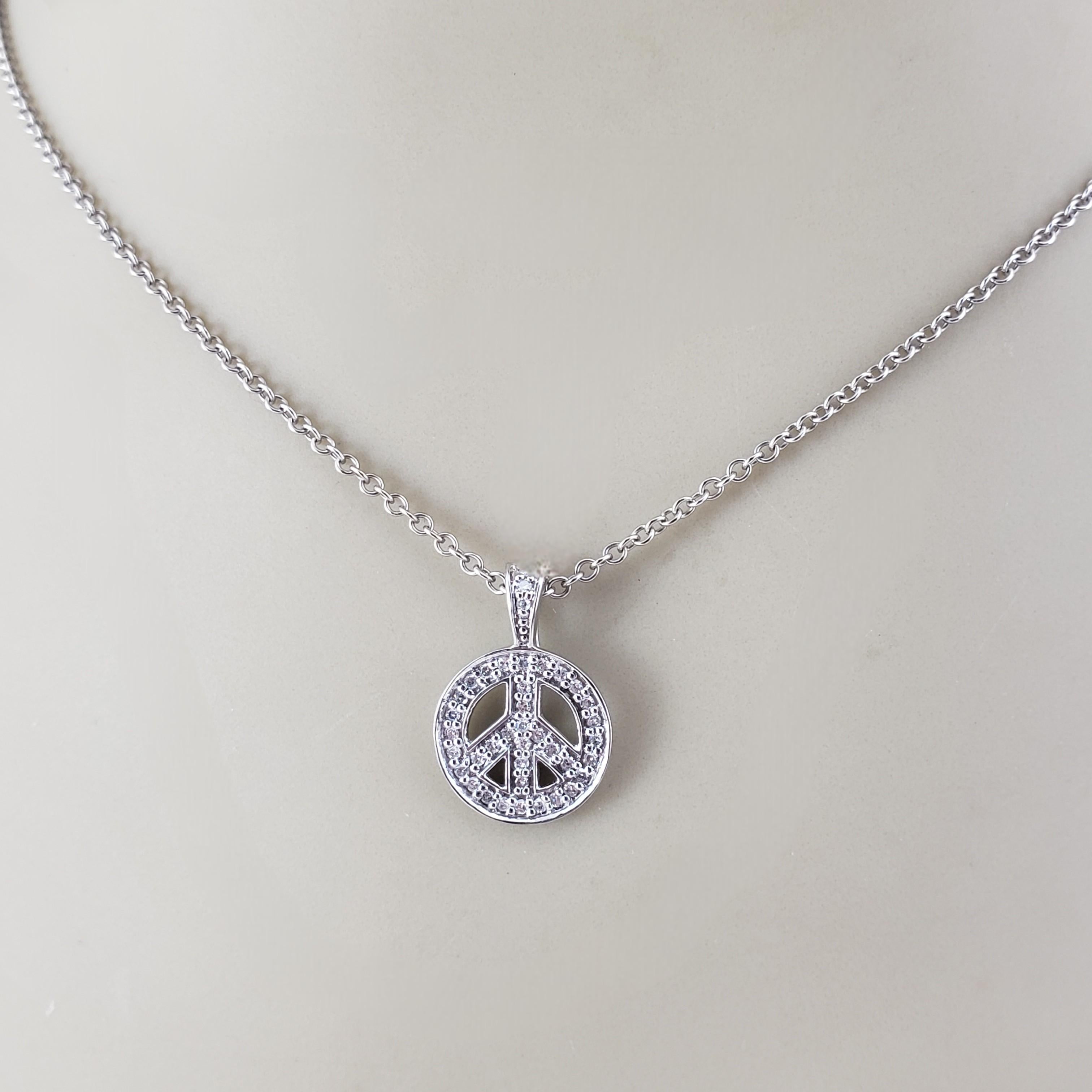 14 Karat White Gold and Diamond Peace Sign Pendant #21922 For Sale 3