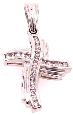 14 Karat White Gold and Diamond Religious Charm / Crucifix Pendant